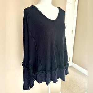 Free People Ventura Thermal Tunic Top S Black Waffle Knit Longline